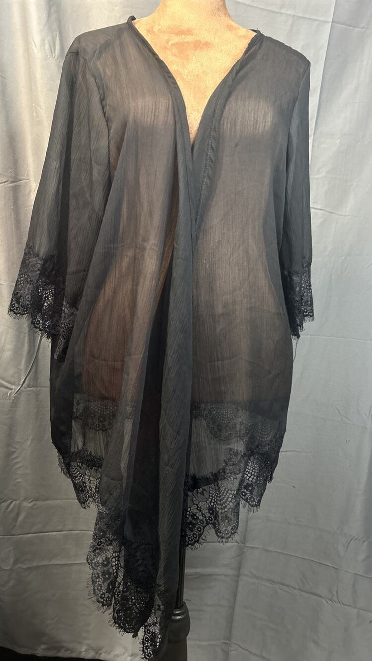 Living Doll Black Sheer Lace Kimono Cardigan XL Whimsigoth Duster
